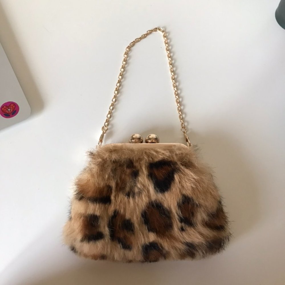 Furry Leopard Print Clutch Bag